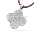 2016 leather core chain pave Zircon clover flower pendant necklace women clover silver necklace